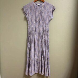 Ines De La Fressange Uniqlo Midi Dress Size S Purple Button Crinkle Cottagecore